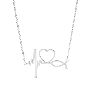 Collier minimaliste en acier inoxydable avec pendentif battement de cœur et poisson Jésus