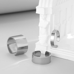 Minimalist polished stainless steel open ring set in various widths with smooth finish
