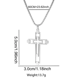 Dimensions détaillées du pendentif croix évidée avec longueur de chaîne de 60 cm