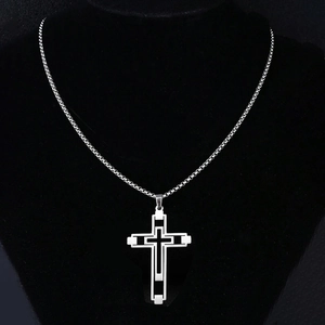 Collier Pendentif Croix Creuse Acier Inoxydable Hip Hop Punk Bijoux Géométriques Pour Hommes Femmes
