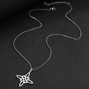 Vintage stainless steel witch knot necklace with a silver finish and butterfly celtics pendant
