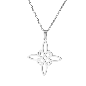 Minimalist silver stainless steel necklace featuring a hollow Celtic witch knot pendant