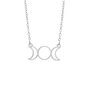 Minimalist silver stainless steel triple moon goddess pendant necklace for women