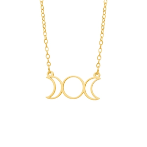Elegant gold stainless steel triple moon goddess pendant necklace for women