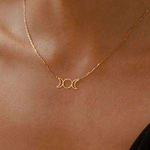 Triple Moon Goddess Pendant Necklace Stainless Steel Mystical Crescent Full Moon Jewelry For Women Gothic Style