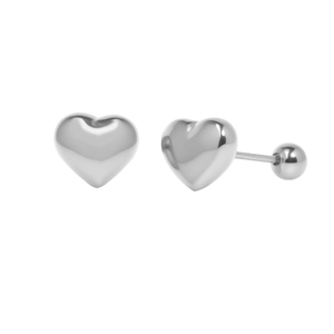 Boucles d'oreilles cœur minimalistes en acier inoxydable argenté avec fermoir à vis