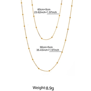 Detailed size chart for 18K gold-plated beaded necklace with 60cm and 90cm length options