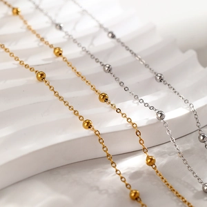 Minimalist Double Layer Stainless Steel Satellite Chain Necklace With Tiny Beads 18K Gold Plated Thin O-Chain For Women