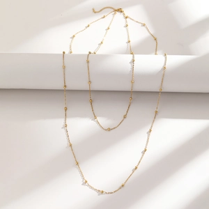 Elegant double-layered 18K gold-plated stainless steel satellite chain necklace for women