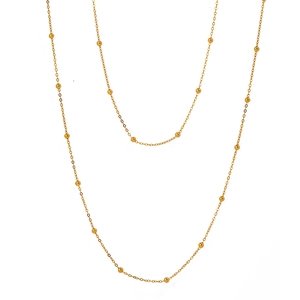 Detailed close-up of double-layered 18K gold plated bead chain necklace in stainless steel