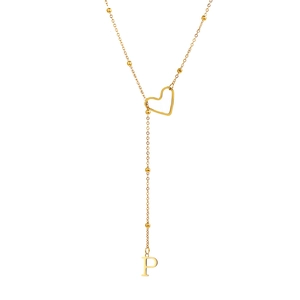 Collier en Y en acier inoxydable doré avec cœur évidé et pendentif de la lettre P