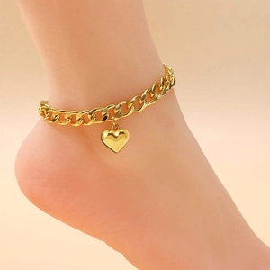 Heart Pendant Anklet Stainless Steel Cuban Link Adjustable Summer Beach Minimalist Fashion Jewelry For Women