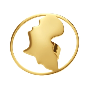 Adjustable golden stainless steel ring featuring a hollow Africa map within a circular frame