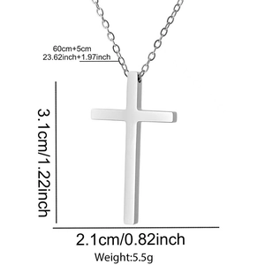 Polished silver cross pendant size 3.1x2.1cm with 60cm stainless steel chain