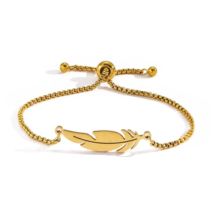 18k gold plated stainless steel feather pendant bracelet with adjustable box chain