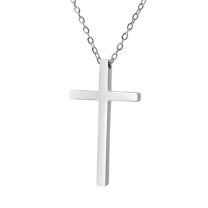 Polished stainless steel cross pendant necklace in silver for men and women