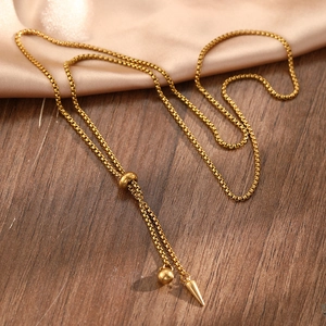 Adjustable golden stainless steel cone pendant necklace with box chain for women and men