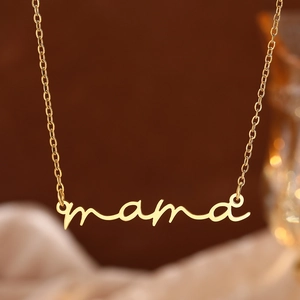 Mama Letter Pendant Necklace Stainless Steel Cursive Script Adjustable O-Chain Minimalist Jewelry Gift For Women
