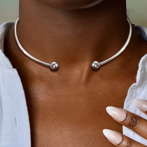 Minimalist Stainless Steel Torque Necklace Open Choker With Polished Ball Ends Geometric Street Style Jewelry For Women