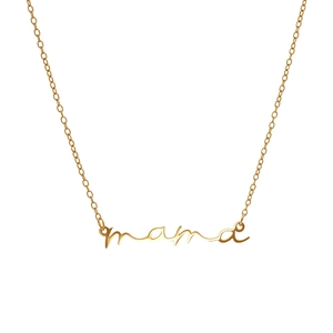 Minimalist gold necklace featuring a mama script letter pendant on a fine link chain