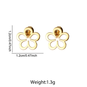 Detailed view of hollow gold flower earrings with dimensions 1.2cm showing petal texture