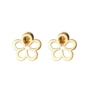 Minimalist hollow flower stud earrings in golden finish for women stylish floral design