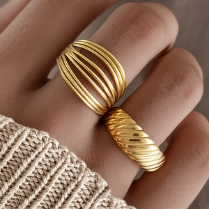 Edelstahl Ringe Verstellbar Offen Geometrisch Mehrlagig Texturiert Minimalistisch Punk Trendy Für Frauen Männer