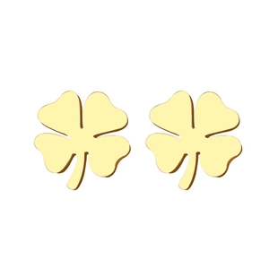 Polished gold stainless steel four-leaf clover stud earrings for women and girls