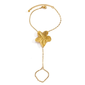 Elegant 18K gold plated sunflower ring bracelet hand chain jewelry for women