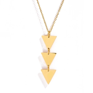 Modern minimalist gold-toned necklace featuring three vertical geometric triangle pendants