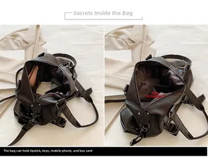 Detail view of large capacity interior with zipper pocket in brown tote bag