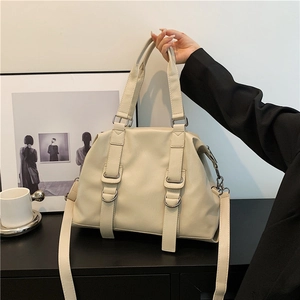 Retro cream large capacity tote bag with dual handles and adjustable strap for women