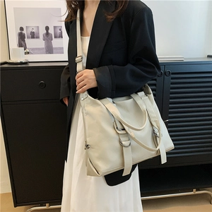 Retro cream white large capacity tote bag with adjustable shoulder strap for women