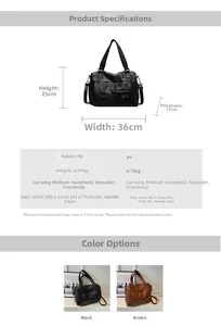Detailed size specifications for large vintage PU leather tote bag with dimensions
