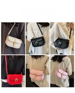 Collage of chic underarm crossbody bags showing gold buckle and stylish model wear