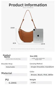 Size chart showing crescent saddle bag dimensions 25x8x19cm with iPad for scale