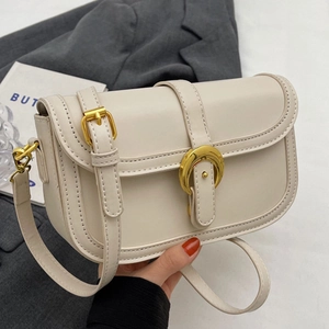 Women Crossbody Saddle Bag PU Leather Gold Horseshoe Buckle Korean Style Trendy Shoulder Purse Minimalist Small Square