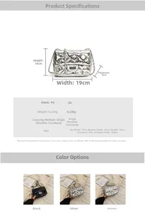 Detailed view of women quilted laser chain bag with size and material specifications