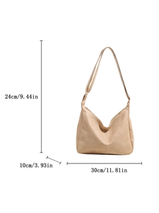 Minimalist large capacity hobo bag in beige PU leather with size dimensions 30x24x10cm