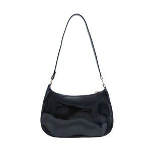 Minimalist black patent leather underarm shoulder bag with glossy mirror finish