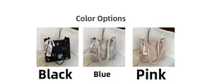 Sac seau de style chinois en toile noire, bleue et rose avec foulard décoratif
