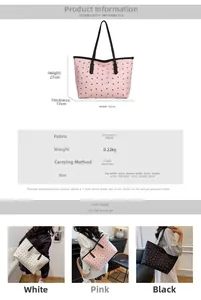 Size guide for polka dot tote bag showing dimensions and composite fabric specifications