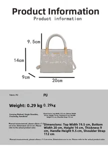 Detaillierte Größenangaben für graue Handtasche aus PU-Leder mit Schlangenmuster