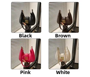 Detail showing various colors of crescent shoulder bags with gold vintage buckles