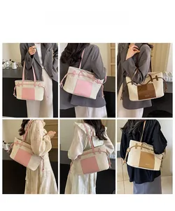 Multiple views of women carrying the woven straw tote bag for beach or casual style
