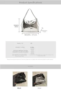 Detailed size specifications for the large PU leather tote bag with metal chain accents