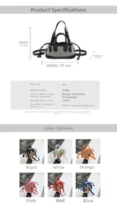 Detailed size parameters and color options for the rhinestone mini shoulder bag