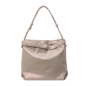 Champagne pink metallic hobo bag with soft pleated leather and adjustable strap