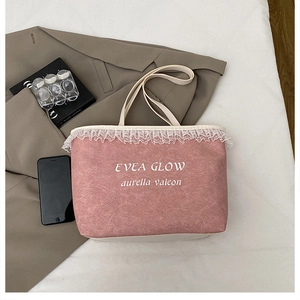 Sac fourre-tout rose avec dentelle blanche et imprimé EVEA GLOW pour femmes