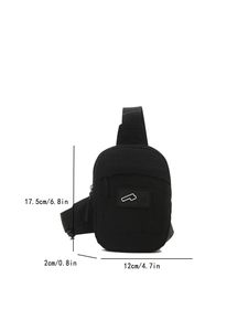 Minimalist black nylon crossbody phone bag with adjustable strap and dual zipper pockets